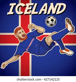 Iceland soccer player with flag background