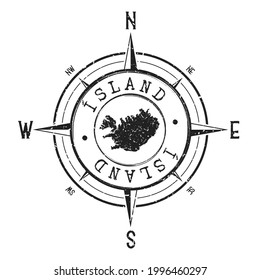 Iceland Stamp Map Compass Adventure. Illustration Travel Country Symbol. Seal Expedition Wind Rose Icon.