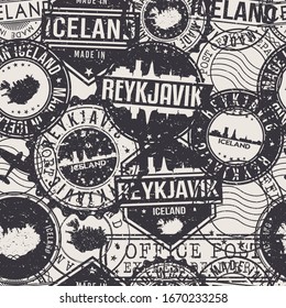 Reykjavík, Iceland Stamps Background. A City Stamp Vector Art. Set of Postal Passport Travel. Design Set Pattern.