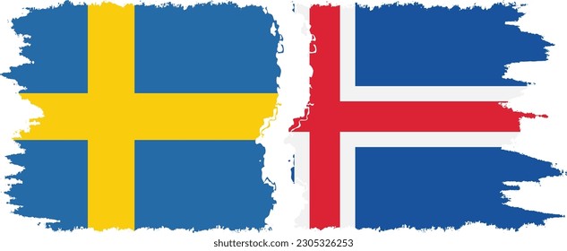 Iceland and Sweden grunge flags connection, vector