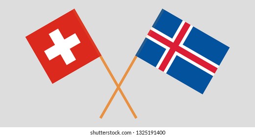 Iceland and Switzerland. The Icelandic and Swiss flags. Official colors. Correct proportion. Vector illustration