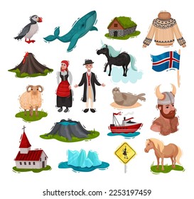 Iceland Symbols and Traditional Scandinavian Country Attribute Big Vector Set