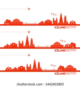 Iceland travel destination grand vector illustration.