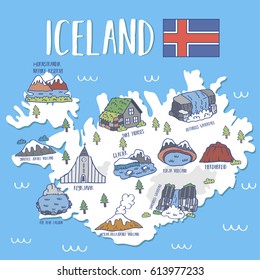 Iceland Travel Map .Vector Illustration