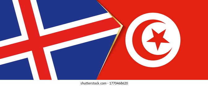 Iceland and Tunisia flags, two vector flags symbol of relationship or confrontation.