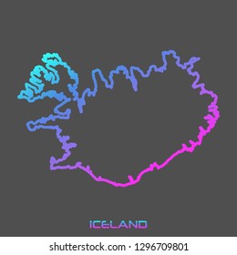 Iceland turquoise pink fluid gradient outline map, stroke. Line style. Vector illustration