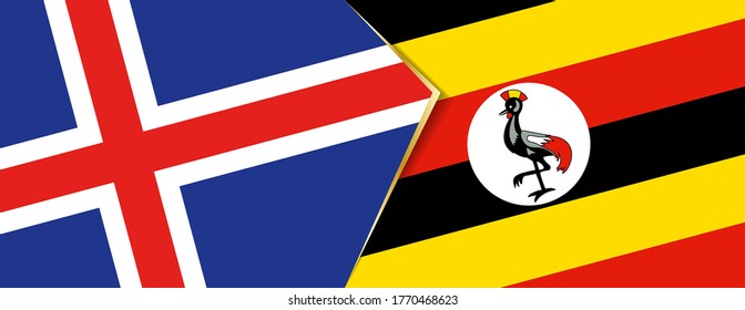 Iceland and Uganda flags, two vector flags symbol of relationship or confrontation.