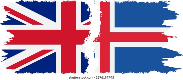 Iceland and UK grunge flags connection, vector