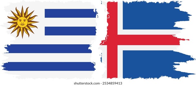 Conexión de banderas grunge de Islandia y Uruguay, Vector