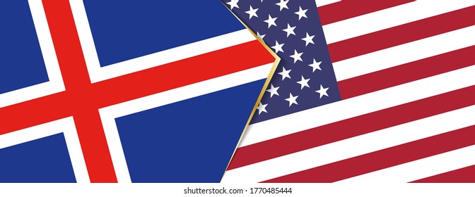 Iceland and USA flags, two vector flags symbol of relationship or confrontation.