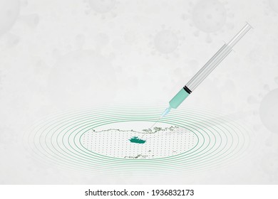 Iceland vaccination concept, vaccine injection in map of Iceland. Vaccine and vaccination against coronavirus, COVID-19. Vector template about Healthcare.