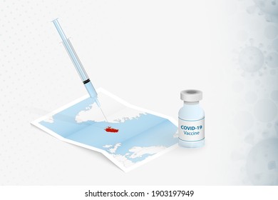 Iceland Vaccination, Injection with COVID-19 vaccine in Map of Iceland. Vaccination Concept Illustration.