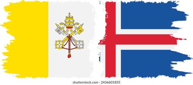 Iceland and Vatican grunge flags connection, vector