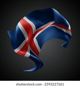 Iceland, vector 3d flag with waves on a black background