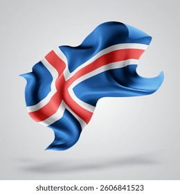 Iceland, vector 3d flag with waves on a white background