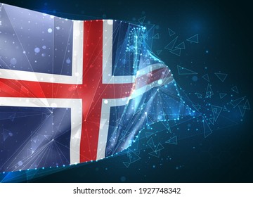 Islandia, indicador vectorial, objeto 3D virtual abstracto de polígonos triangulares sobre fondo azul
