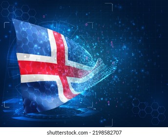 Iceland,  vector flag, virtual abstract 3D object from triangular polygons on a blue background
