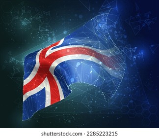 Iceland,  vector flag, virtual abstract 3D object from triangular polygons on a blue background