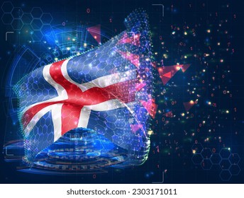 Iceland,  vector flag, virtual abstract 3D object from triangular polygons on a blue background