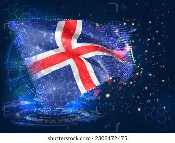 Iceland,  vector flag, virtual abstract 3D object from triangular polygons on a blue background