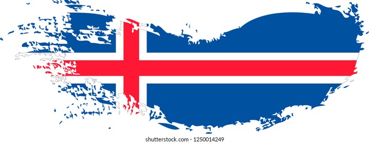 Iceland vector grunge brush stroke with  national flag and contour map. 