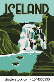 Iceland Vector Illustration Background. Travel to Iceland a Nordic Island Nation Europe. Flat Cartoon Vector Illustration in Colored Style.