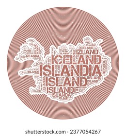 Iceland Vector Image. Country round logo design. Iceland poster in circular arcs and wordcloud style. Attractive vector illustration.