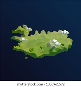 Iceland Vector Low Poly 3D Cartoon Map