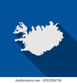 Isländische Vektorkarte einzeln auf blauem Hintergrund mit langem Schatten