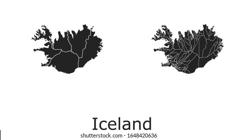 Iceland vector maps with administrative regions, municipalities, departments, borders