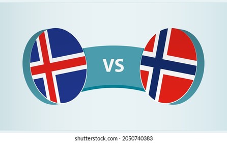 Iceland versus Norway, team sports competition concept. Round flag of countries.