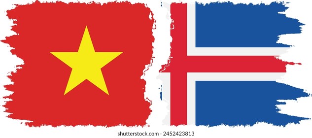 Iceland and Vietnam grunge flags connection, vector