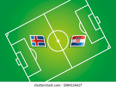 Iceland vs Croatia flags vector green background