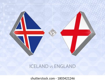 Iceland vs England, League A, Group 2. European Football Competition on blue soccer background.