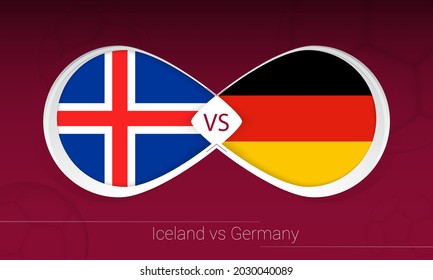Iceland vs Germany in Football Competition, Group J. Versus icon on Football background. Vector illustration.