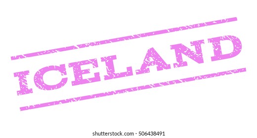 Iceland watermark stamp. Text tag between parallel lines with grunge design style. Rubber seal stamp with dust texture. Vector violet color ink imprint on a white background.