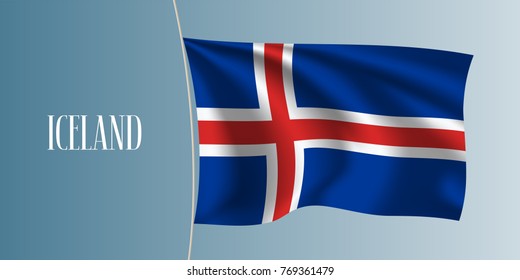 Iceland waving flag vector illustration. White red blue elements as a national Icelandic symbol