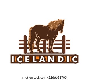 LOGO DE CABALLO ISLANDÉS, silueta de potencia y fuerte paro de caballos de tensión de las ilustraciones vectoriales