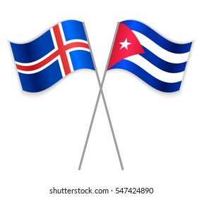 Icelandic and Cuban crossed flags. Iceland combined with Cuba isolated on white. Language learning, international business or travel concept.