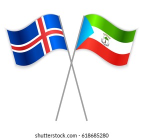 Icelandic and Equatorial Guinean crossed flags. Iceland combined with Equatorial Guinea isolated on white. Language learning, international business or travel concept.