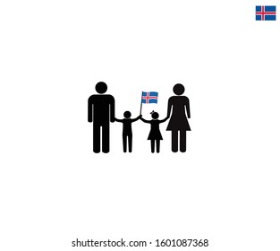 Icelandic family with Iceland national flag, we love Iceland concept, sign symbol background, vector illustration.
