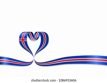 Icelandic flag heart-shaped wavy ribbon. Vector illustration.