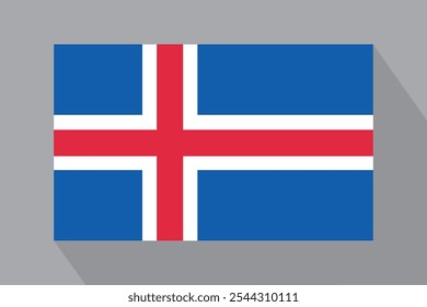 Icelandic flag with shadow, vector illustration. The national flag of Iceland.