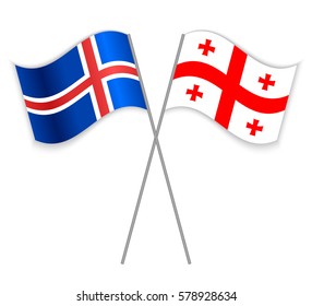 Icelandic and Georgian crossed flags. Iceland combined with Georgia isolated on white. Language learning, international business or travel concept.