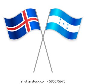 Icelandic and Honduran crossed flags. Iceland combined with Honduras isolated on white. Language learning, international business or travel concept.