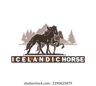 LOGO DE CABALLO ISLANDÉS, silueta de grandes y elegantes ilustraciones vectoriales de caballo fuerte