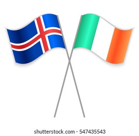 Icelandic and Irish crossed flags. Iceland combined with Ireland isolated on white. Language learning, international business or travel concept.