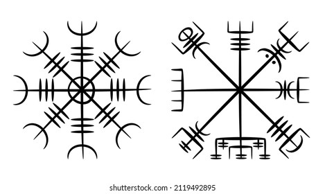 Icelandic magical staves Helm of Awe and Vegvísir mythology symbols