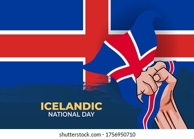 Icelandic National Day. Celebrated annually on June 17 in Iceland. Happy national holiday of freedom. Iceland flag. Patriotic poster design. Vector illustration