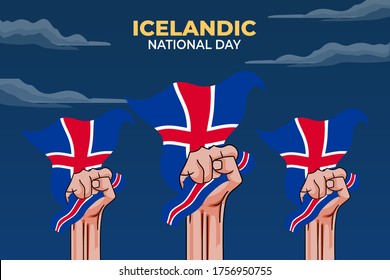 Icelandic National Day. Celebrated annually on June 17 in Iceland. Happy national holiday of freedom. Iceland flag. Patriotic poster design. Vector illustration